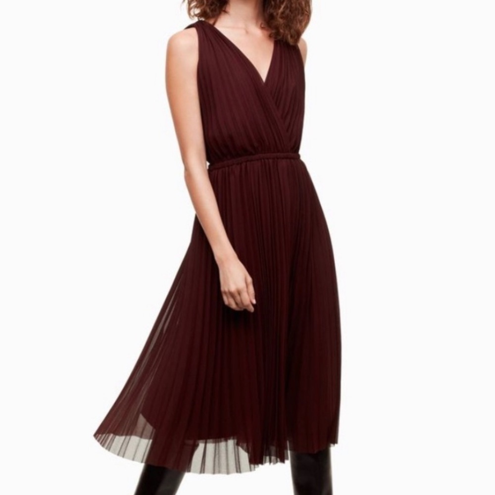 ARITZIA Wilfred Karel Burgundy Pleated Chiffon Midi Dress Size XXS